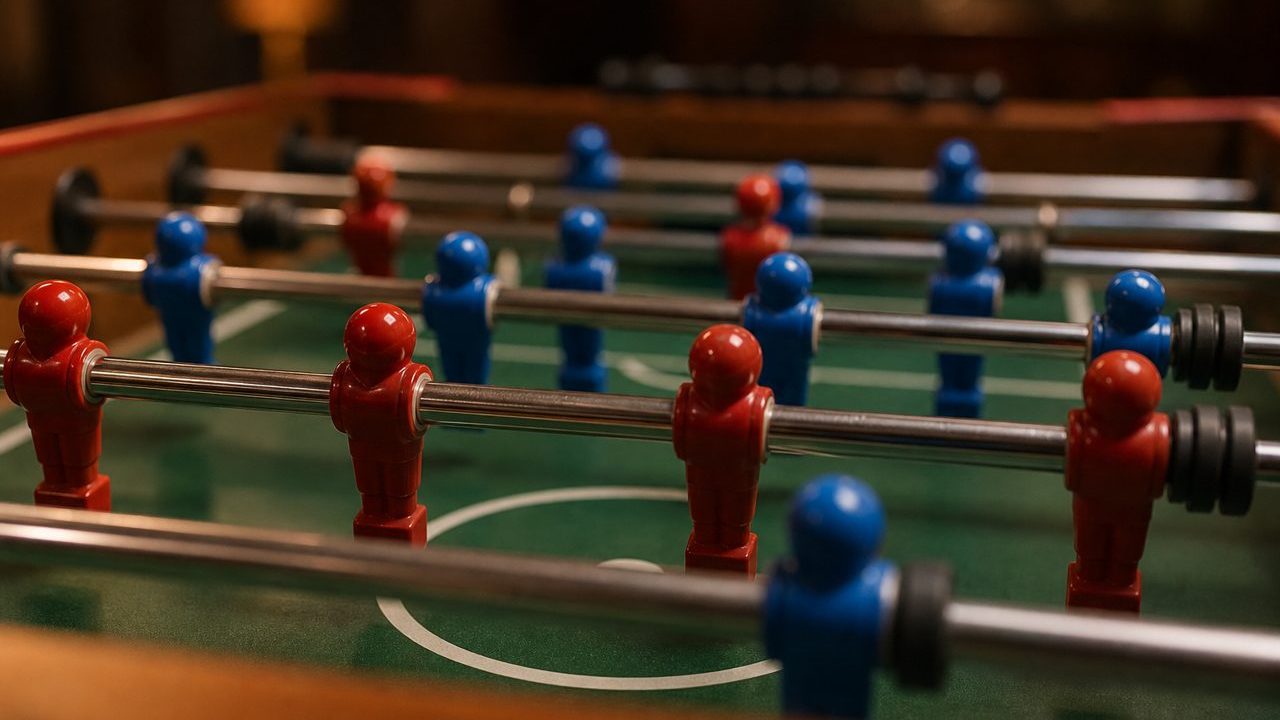Nahaufnahme eines Tischfußballtisches